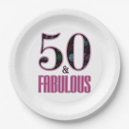 50+ファビュラス ピンク ブラック タイポグラフィ 50歳の誕生日 ペーパープレート