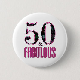 50 & ファビュラス ピンク ブラック タイポグラフィ 50歳の誕生日 缶バッジ