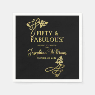 50&ファブル誕生日ブラック金ゴールド     スタンダードカクテルナプキン
