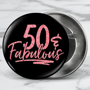 50 &ファボラスピンクグリッター50th誕生日スパークル 缶バッジ