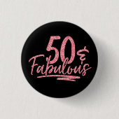 50 &ファボラスピンクグリッター50th誕生日スパークル 缶バッジ (正面)