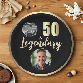 50 & 伝説の2枚写真 50歳の誕生日 ゴールド ペーパープレート