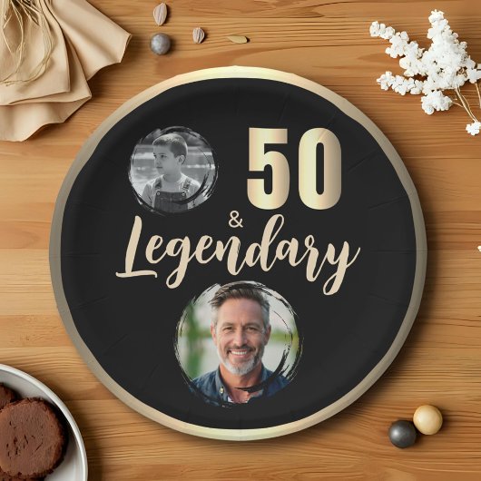 50 & 伝説の2枚写真 50歳の誕生日 ゴールド ペーパープレート