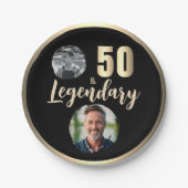 50 & 伝説の2枚写真 50歳の誕生日 ゴールド ペーパープレート (正面)