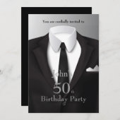 50,招待状マン，年齢，タキシード，スーツ，ネクタイ，黒 招待状 (正面/裏面)