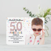 50&素晴らしい写真50thおもしろい誕生日パーティピンク 招待状 (スタンド正面)