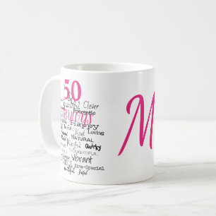 50 &素晴らしい誕生日ピンクタイポグラフィモノグラム コーヒーマグカップ