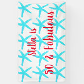 50 &素晴らしい誕生日ブルーのヒトデ模様かわいい 横断幕 (縦)