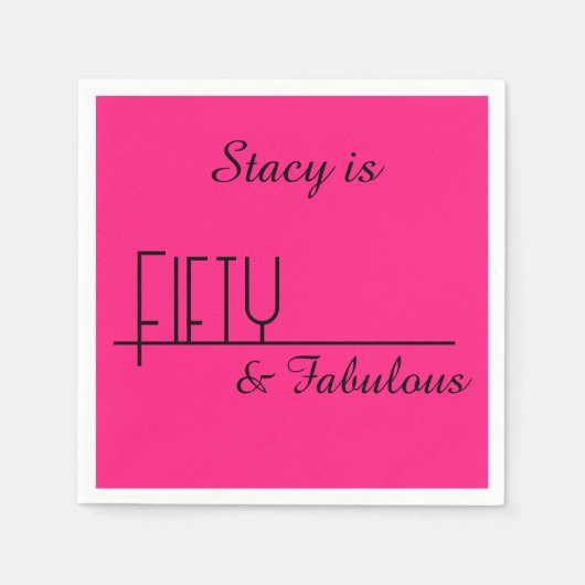 50&素晴らしい50誕生日ブラックホットピンク スタンダードカクテルナプキン (正面)