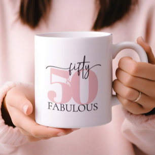 「50&素晴らしい」誕生日ピンクとブラックマグカップ コーヒーマグカップ