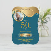 50,誕生日マン任意の年齢，アートデコ，グリーン金ゴールド 招待状 (スタンド正面)