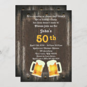 50,誕生日マン,パーティーマン,年齢,木材,田舎 招待状 (正面/裏面)