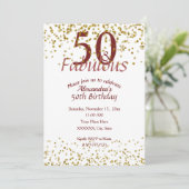 50 誕生日 ゴールドとバーガンディのおしゃれなデザイン 招待状 (スタンド正面)