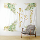 50 誕生日 ゴールド グリーン パーム 白 タペストリー (インサイチュ(横))