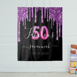 50 誕生日 ブラック パープル グリッター タペストリー