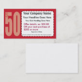 $50.00クーポンの名刺を離れて 割引カード (正面/裏面)