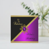50 50エレガント誕生日マゼンタジェムブラック金ゴールド 招待状 (スタンド正面)