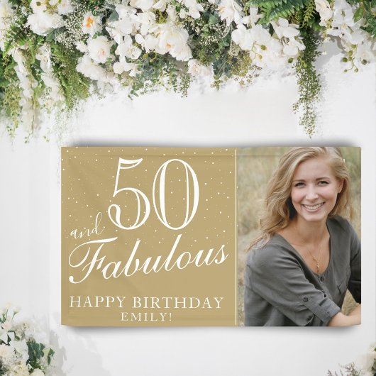50 and Fabulous モダン Golden 50誕生日写真 横断幕