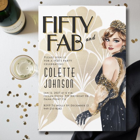 50 and Fabulous 1920s Birthday Invitation 招待状