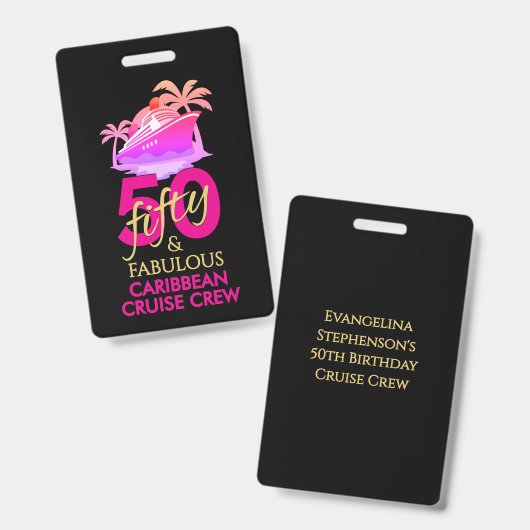 50 and Fabulous 50th Birthday Custom Cruise Crew バッジ (正面&裏面)