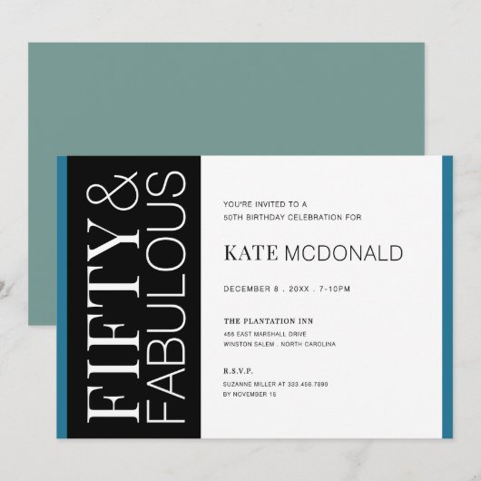 50 and Fabulous 50th Birthday Invitation 招待状 (正面/裏面)