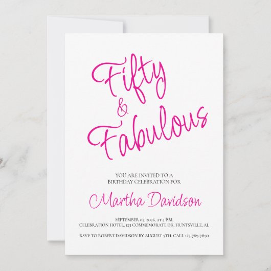 50 and Fabulous | 50th Birthday Invitation 招待状 (正面)