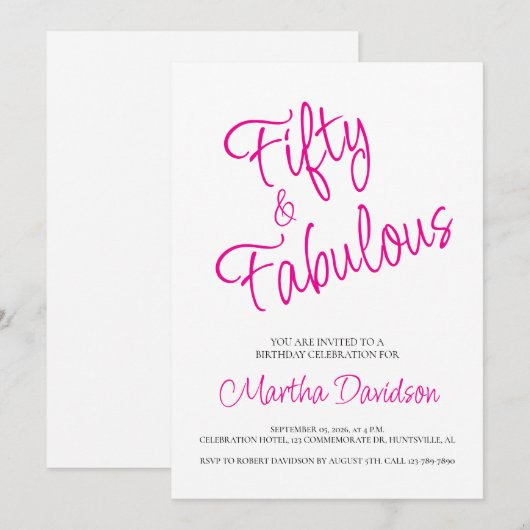 50 and Fabulous | 50th Birthday Invitation 招待状 (正面/裏面)