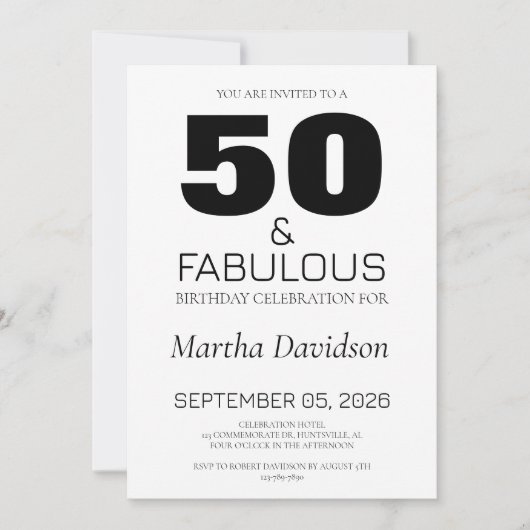 50 and Fabulous | 50th Birthday Invitation 招待状 (正面)