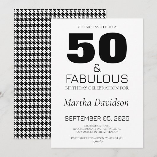 50 and Fabulous | 50th Birthday Invitation 招待状 (正面/裏面)