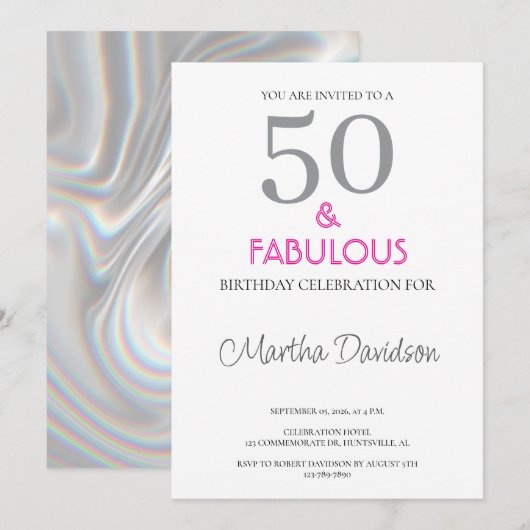 50 and Fabulous | 50th Birthday Invitation 招待状 (正面/裏面)