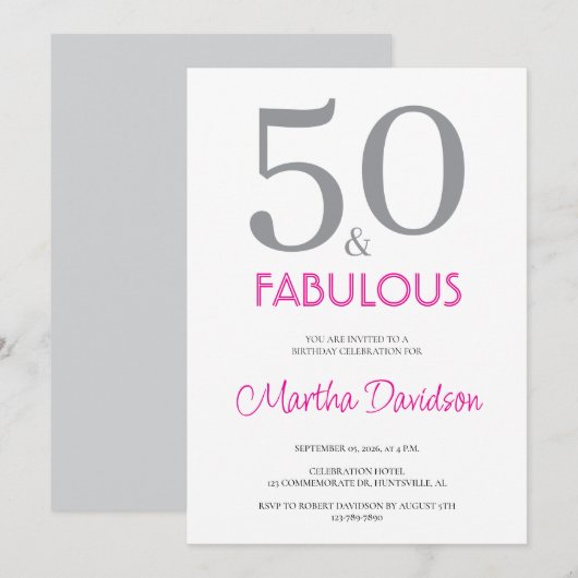 50 and Fabulous | 50th Birthday Invitation 招待状 (正面/裏面)