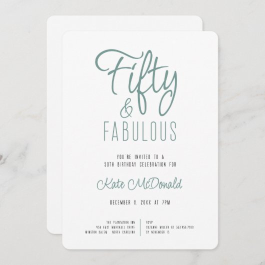 50 and Fabulous 50th Birthday Invitation 招待状 (正面/裏面)