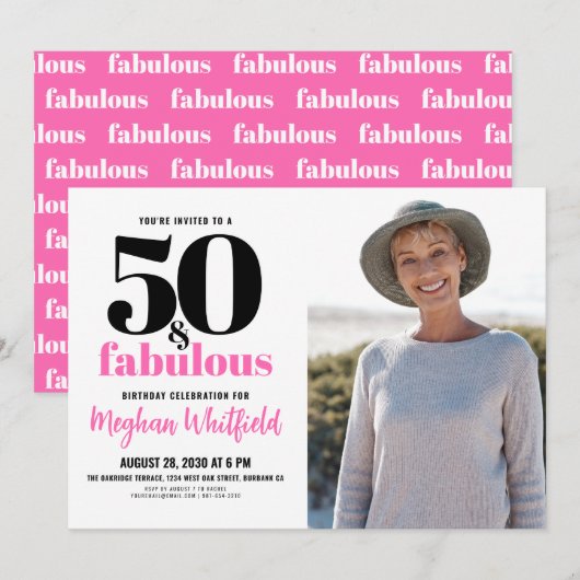 50 and Fabulous | 50th Birthday Party 招待状 (正面/裏面)