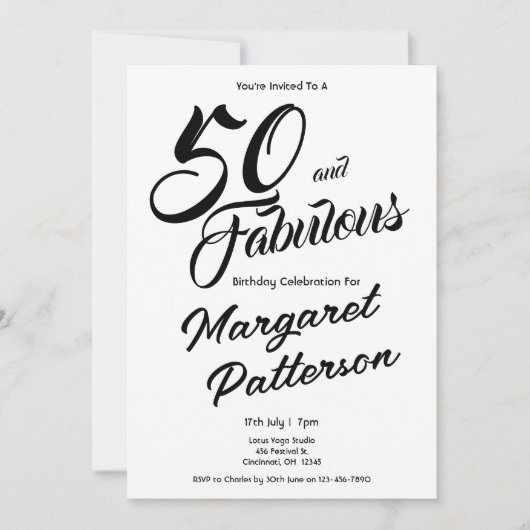 50 and Fabulous | 50th Birthday Party 招待状 (正面)