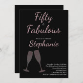 50 and Fabulous | 50th Birthday Party Black Pink 招待状 (正面/裏面)
