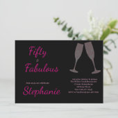 50 and Fabulous | 50th Birthday Party Black Pink 招待状 (スタンド正面)
