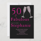 50 and Fabulous | 50th Birthday Party Black Pink 招待状 (正面)