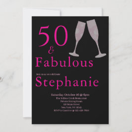 50 and Fabulous | 50th Birthday Party Black Pink 招待状