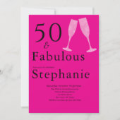 50 and Fabulous | 50th Birthday Party Black Pink 招待状 (正面)