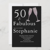50 and Fabulous | 50th Birthday Party Black White 招待状 (正面)