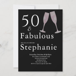 50 and Fabulous | 50th Birthday Party Black White 招待状