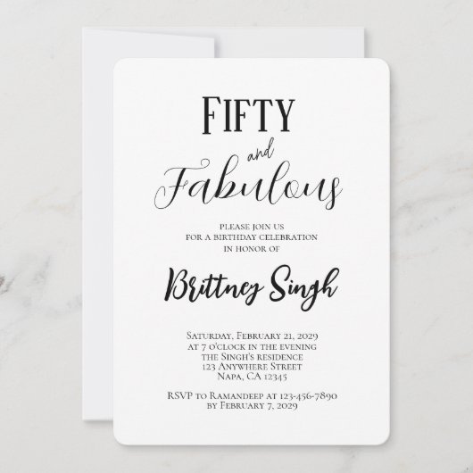 50 and Fabulous | 50th Birthday Party Invitation 招待状 (正面)
