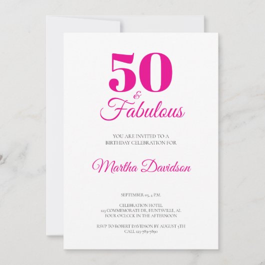 50 and Fabulous 50th Birthday Party invitation 招待状 (正面)