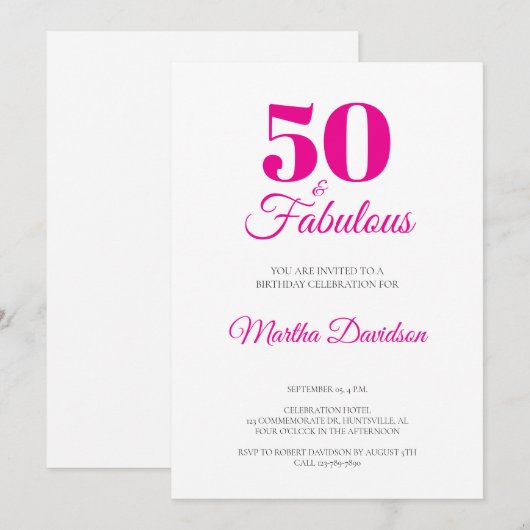 50 and Fabulous 50th Birthday Party invitation 招待状 (正面/裏面)