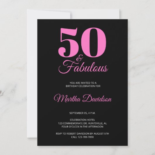 50 and Fabulous 50th Birthday Party invitation 招待状 (正面)