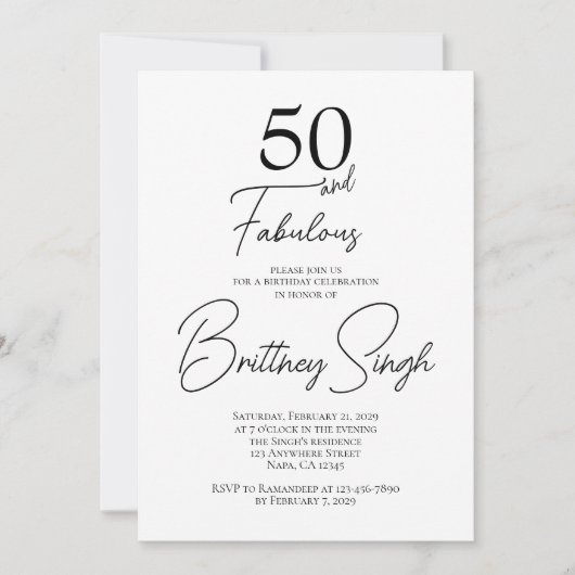 50 and Fabulous | 50th Birthday Party Invitation 招待状 (正面)