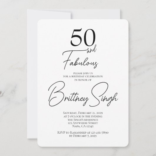 50 and Fabulous | 50th Birthday Party Invitation 招待状 (正面)