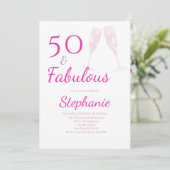 50 and Fabulous | 50th Birthday Party Pink 招待状 (スタンド正面)
