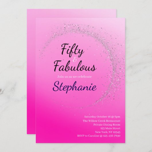 50 and Fabulous | 50th Birthday Party Pink 招待状 (正面/裏面)