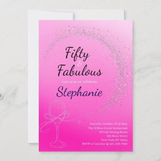 50 and Fabulous | 50th Birthday Party Pink 招待状 (正面)